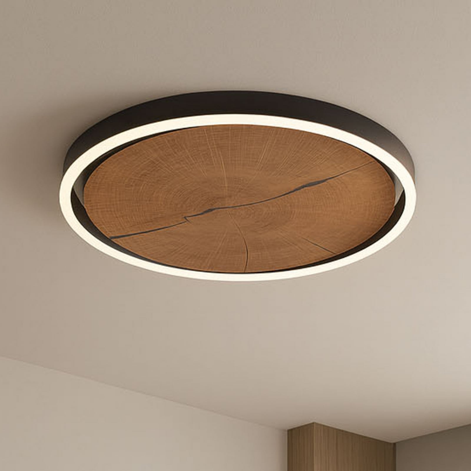 LED plafondlamp Havana M, hout/metaal, Ø 57 cm