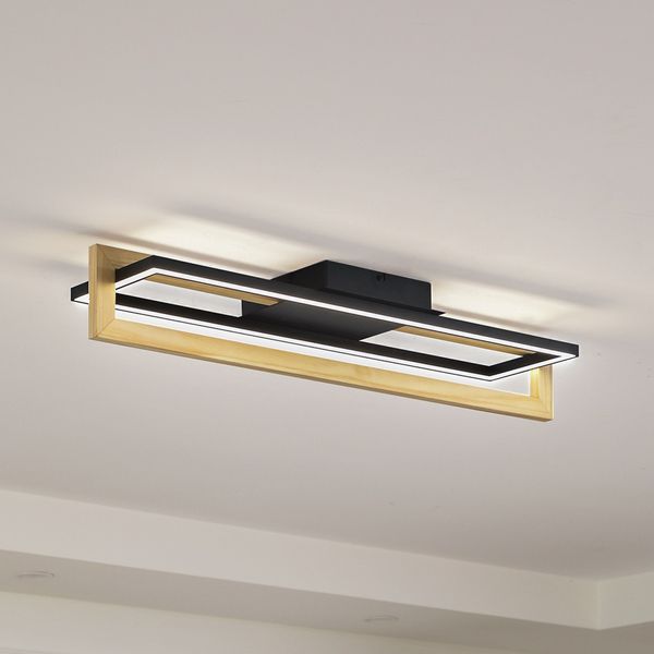 Holamu LED Kattovalaisin L86 Musta/Puu - Lindby - Olohuone - Moderni - Alumiini - Kulmikas — Lindby