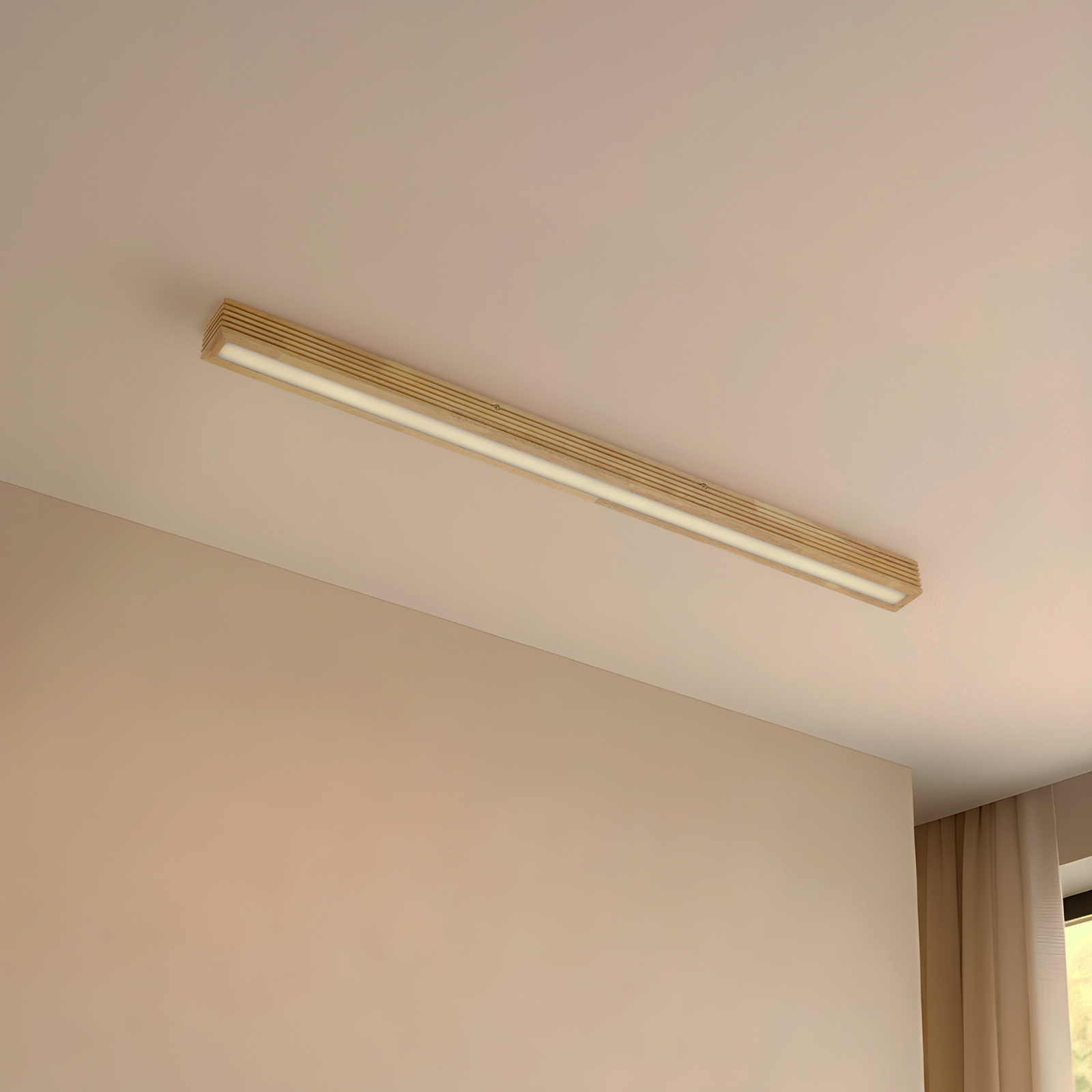 Lucande LED-Deckenleuchte Emara, holz hell, Eiche, dimmbar