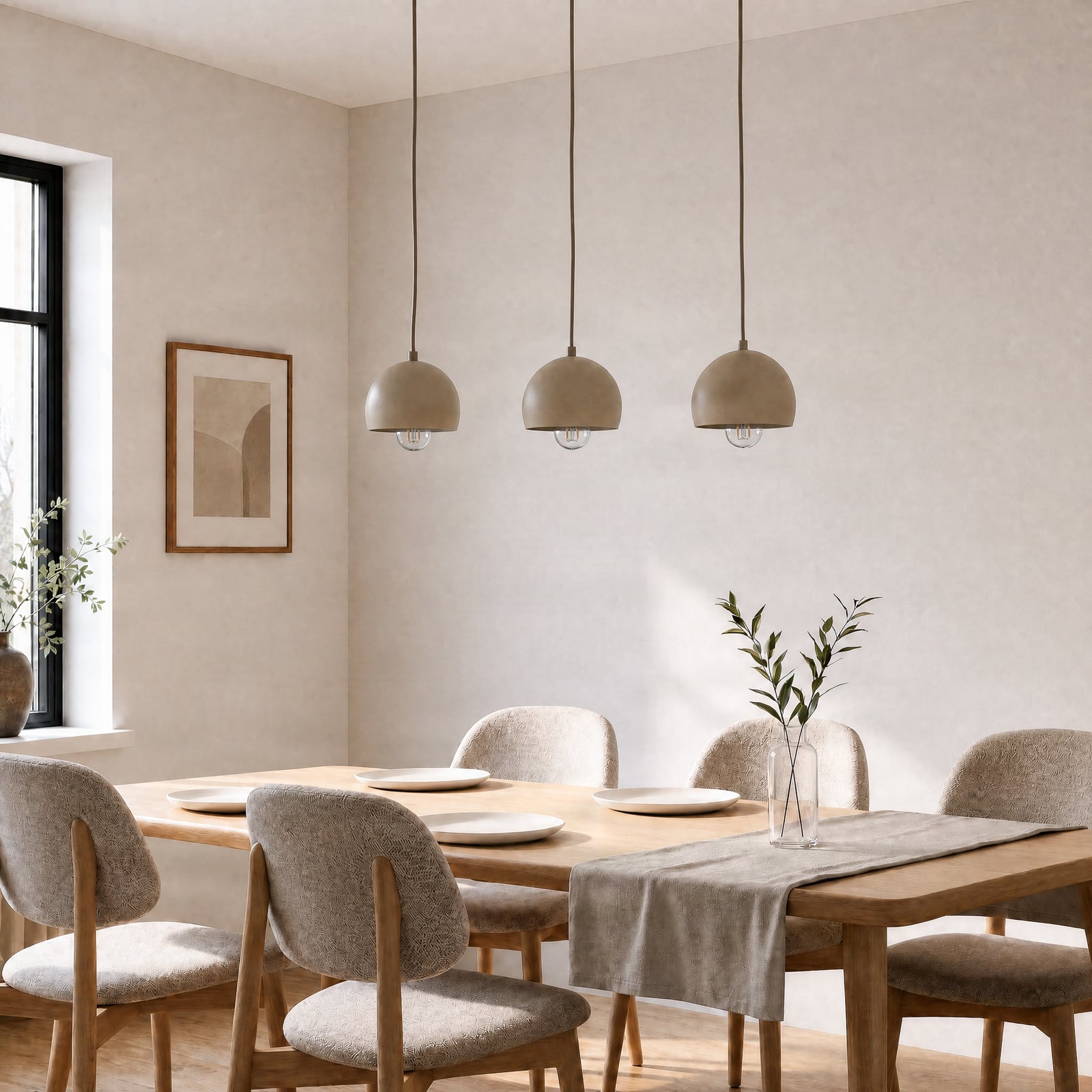 Lámpara colgante Sool, beige, longitud 65 cm, 3 luces, metal, E27