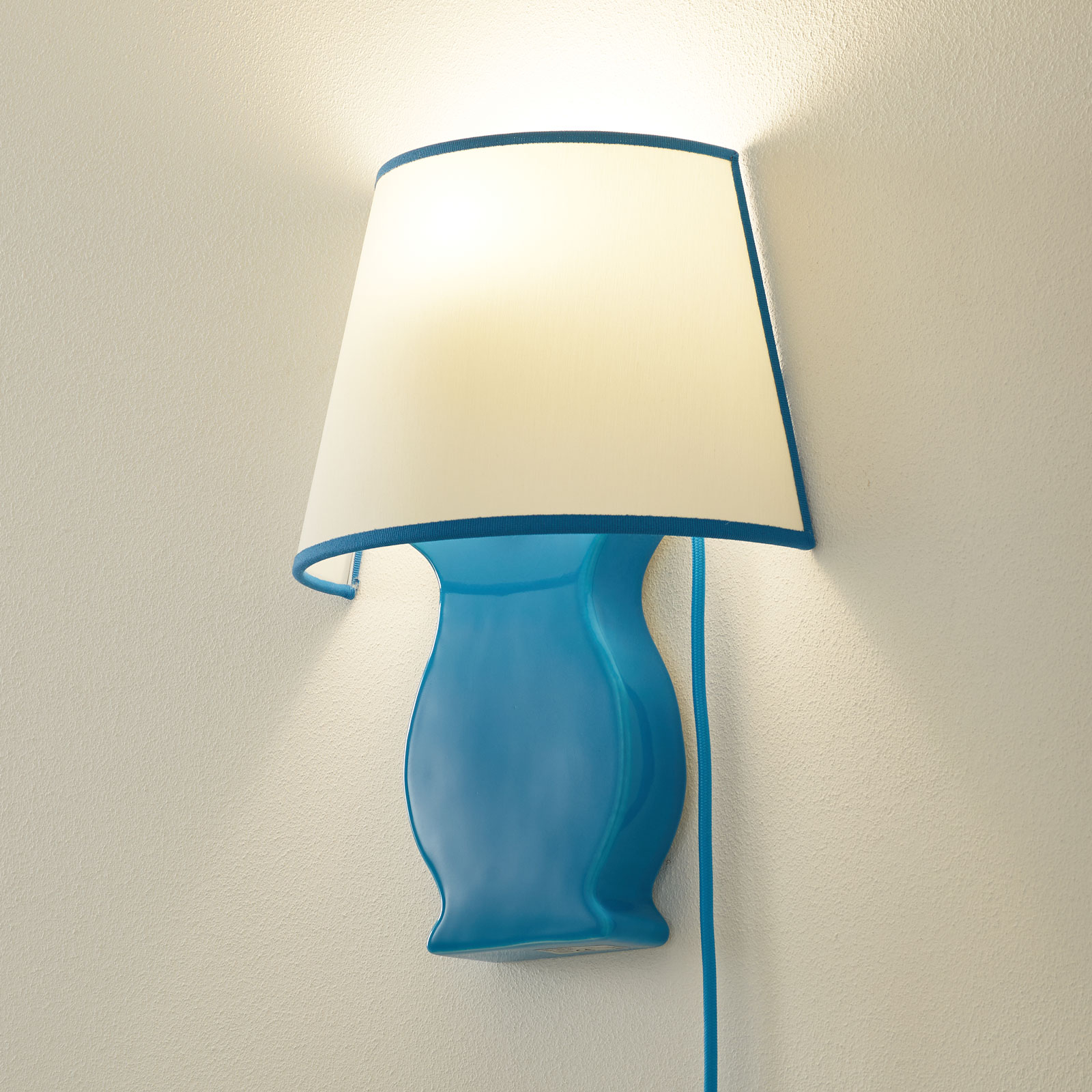 Ceramic wall light A184, with cloth shade, blue
