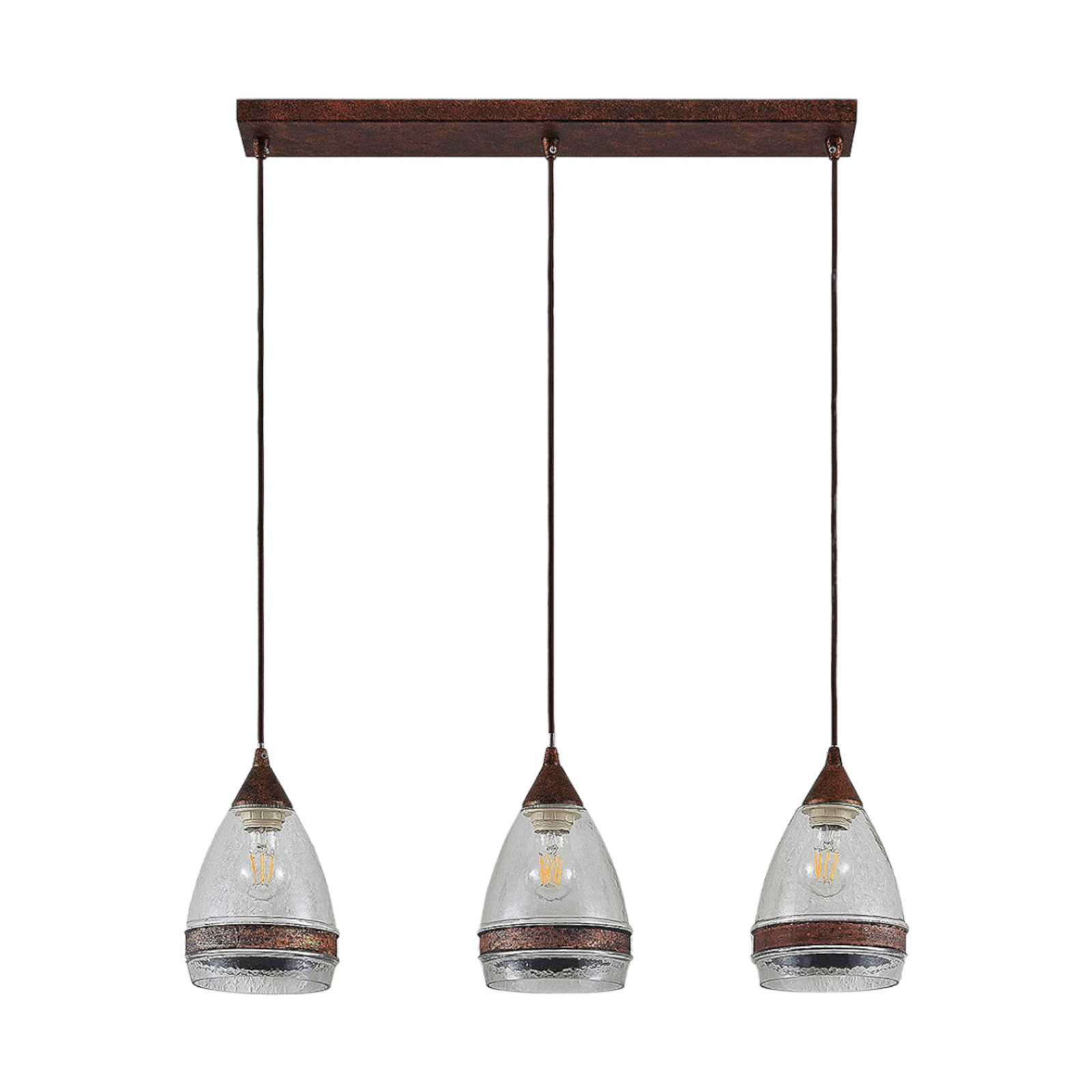 Glazen hanglamp Millina, roestbruin, 3-lamps