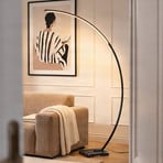 Lindby LED gebogen vloerlamp Kendra, zwart, aluminium, hoogte 180cm