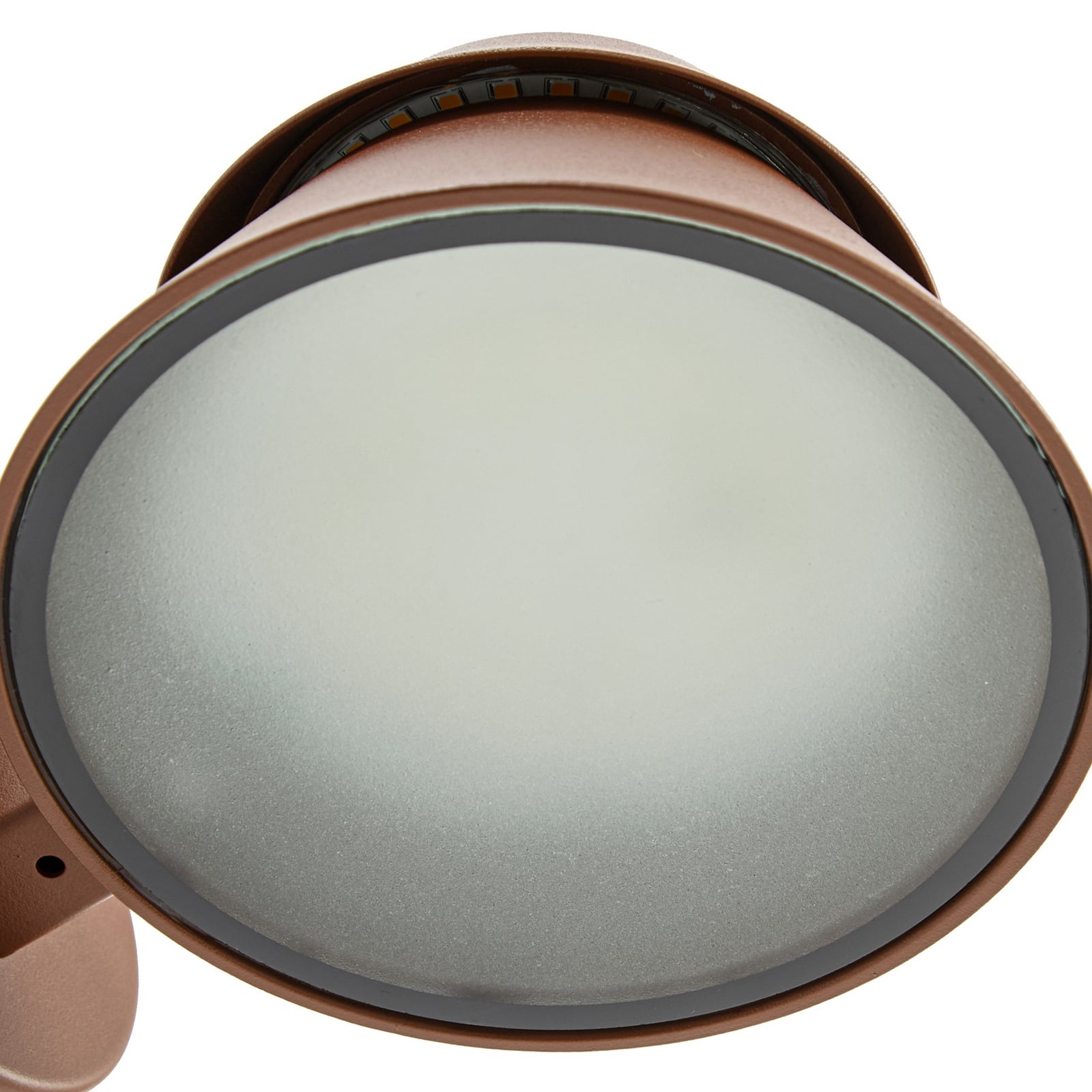 Moena LED outdoor wall light, IP44, aluminium, glass, brown - Lucande
