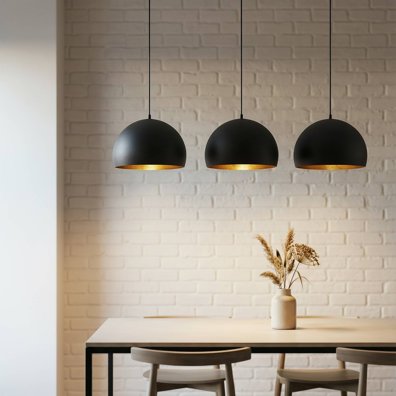 Lindby Pendellampe Tarjei, Länge 120cm, schwarz/gold, Metall günstig online kaufen