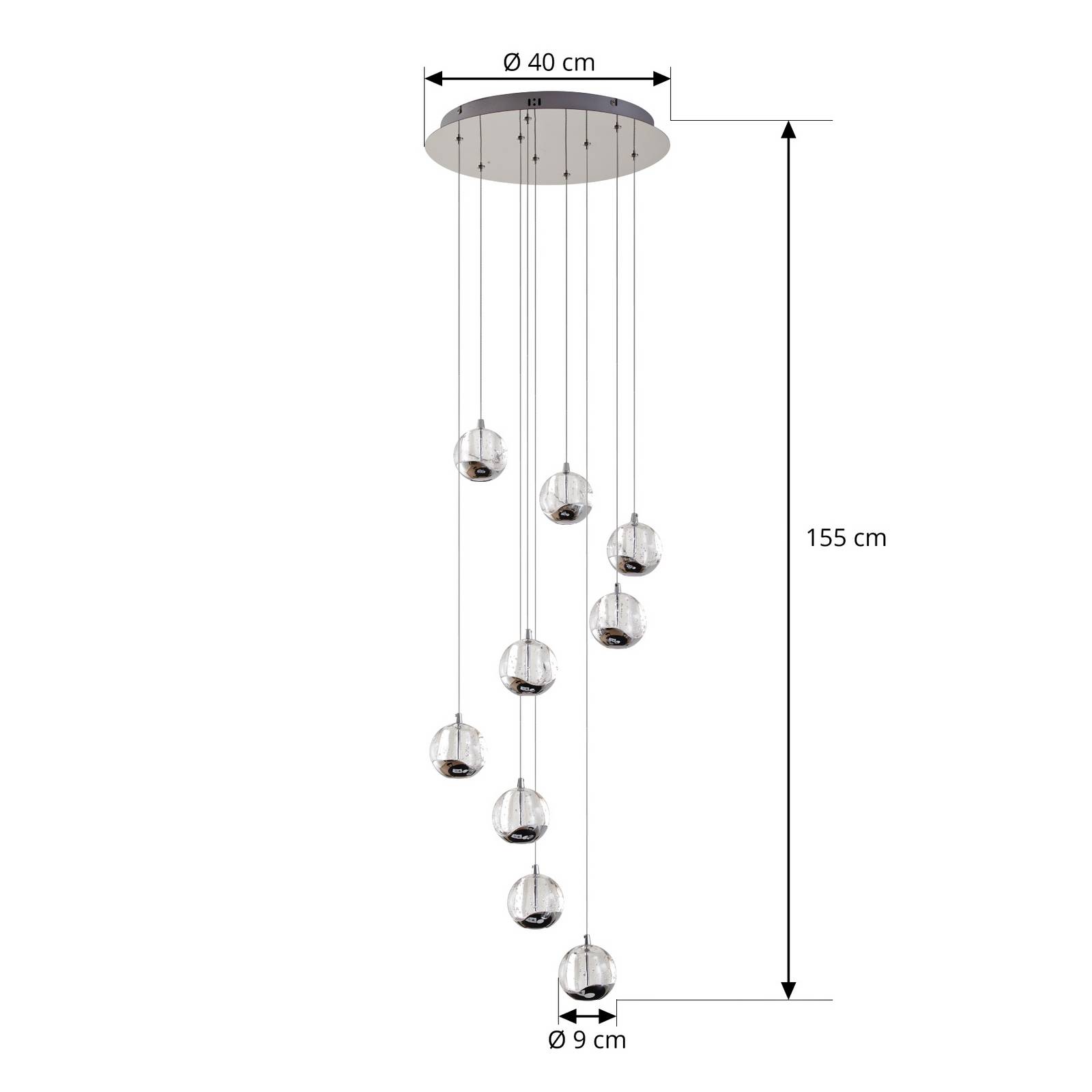 Żyrandol LED Lucande Hayley, Ø 40 cm, 9-punktowa, chrom, szkło