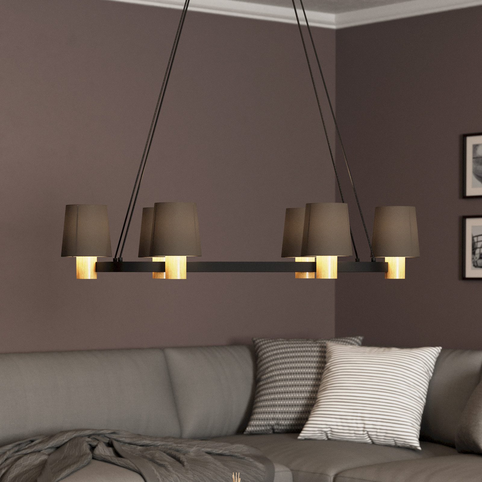 EGLO Edale candelabru 6x abajur pânză cappuccino oval - Camera de zi / sufragerie - modern - cappuccino lemn culoare deschisă negru - Țesătură / Textil