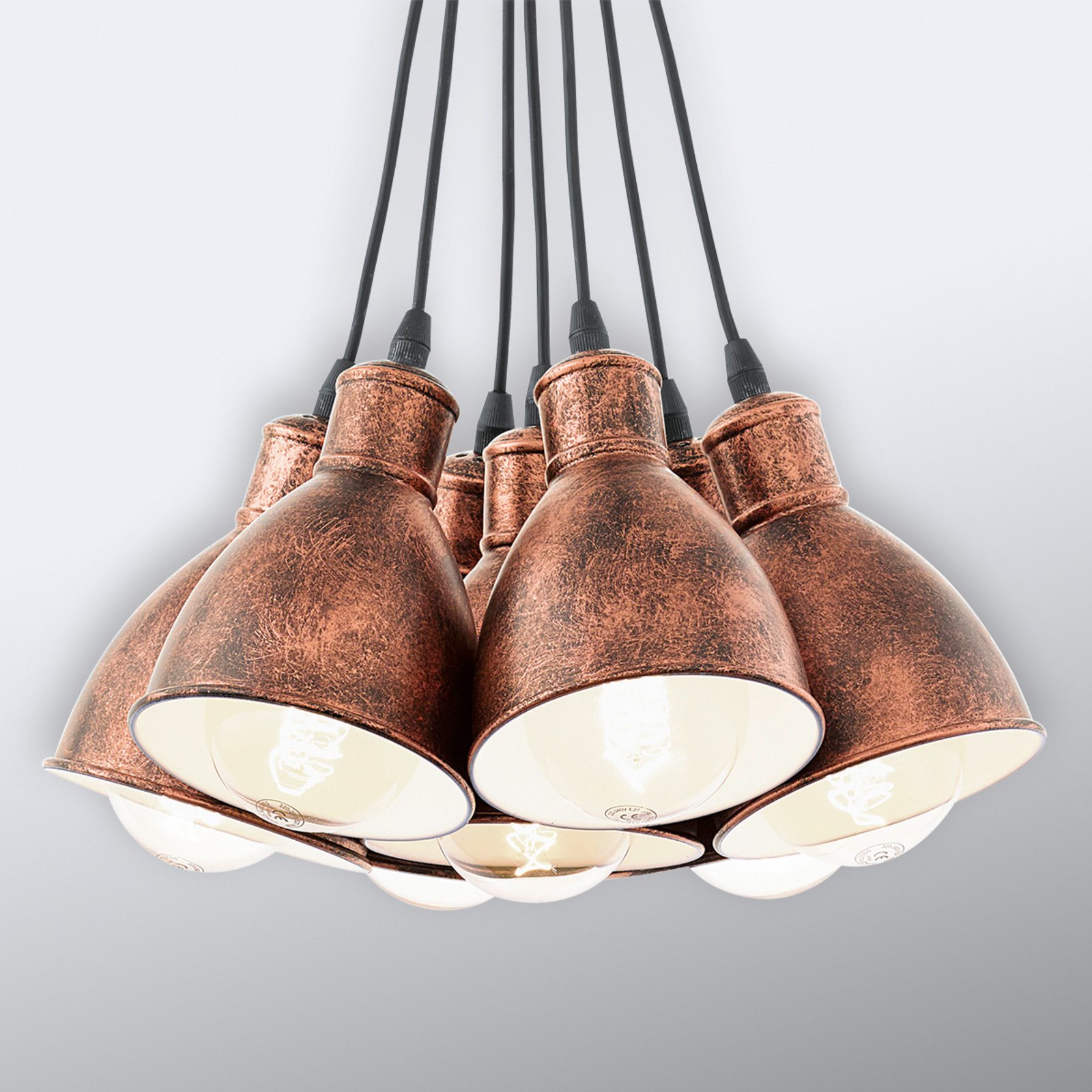 Pendant light Priddy 1, seven-bulb, antique copper