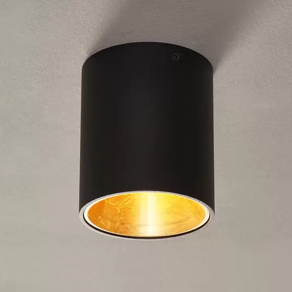 Lampenwelt LED-Deckenlampe Polasso rund, schwarz-gold