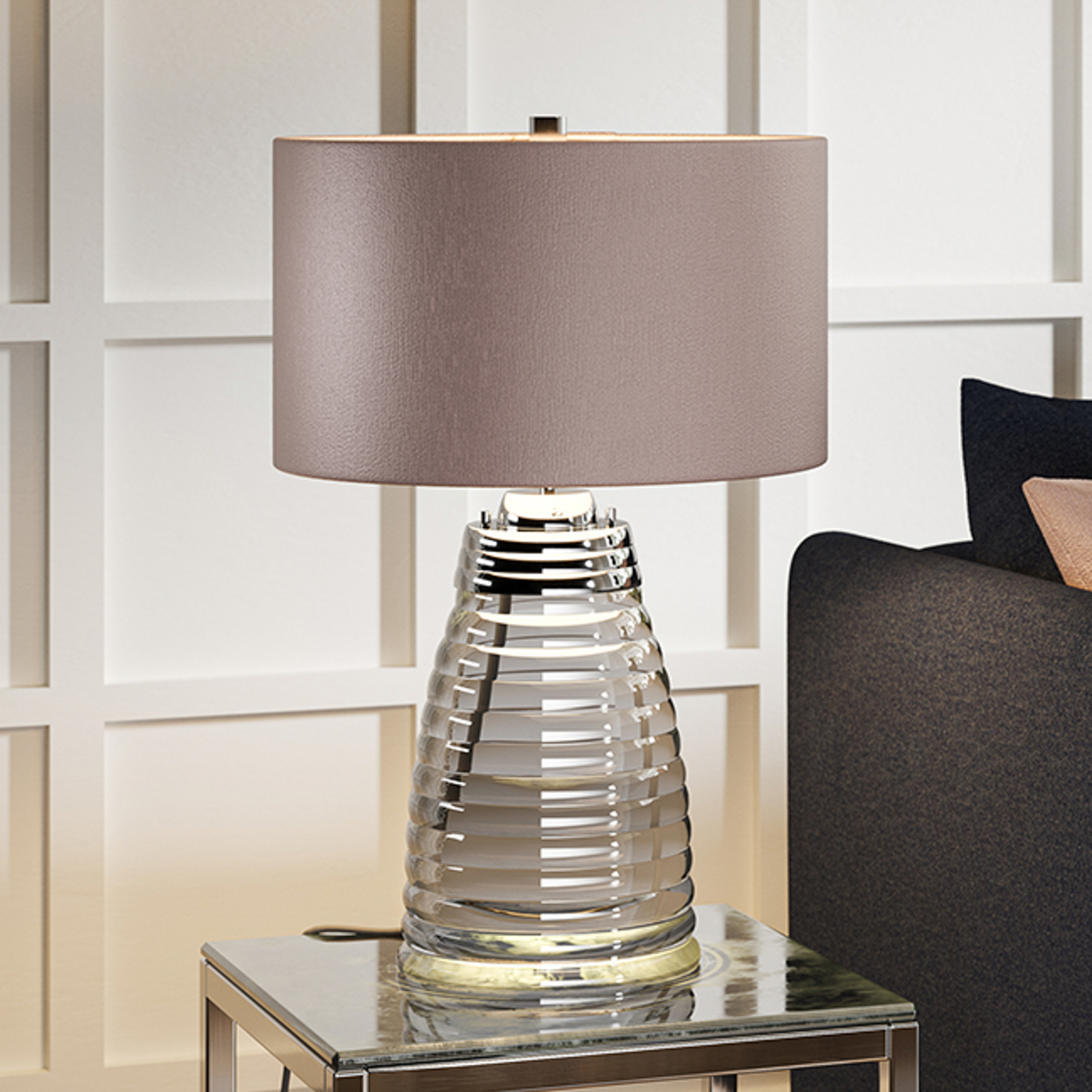 Lampe de table Milne verre/tissu grise