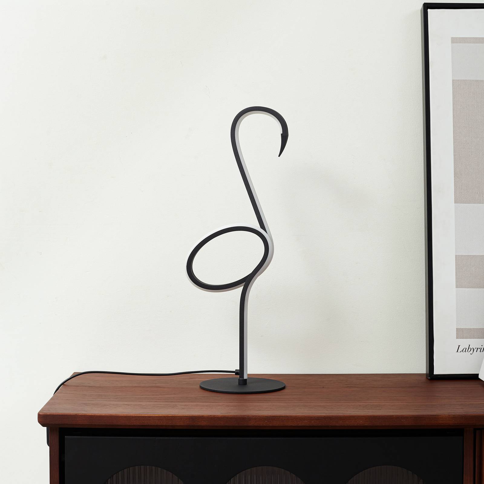 Lampa stołowa LED Lindby Pajaro, 49cm, czarny, aluminium, flamingo