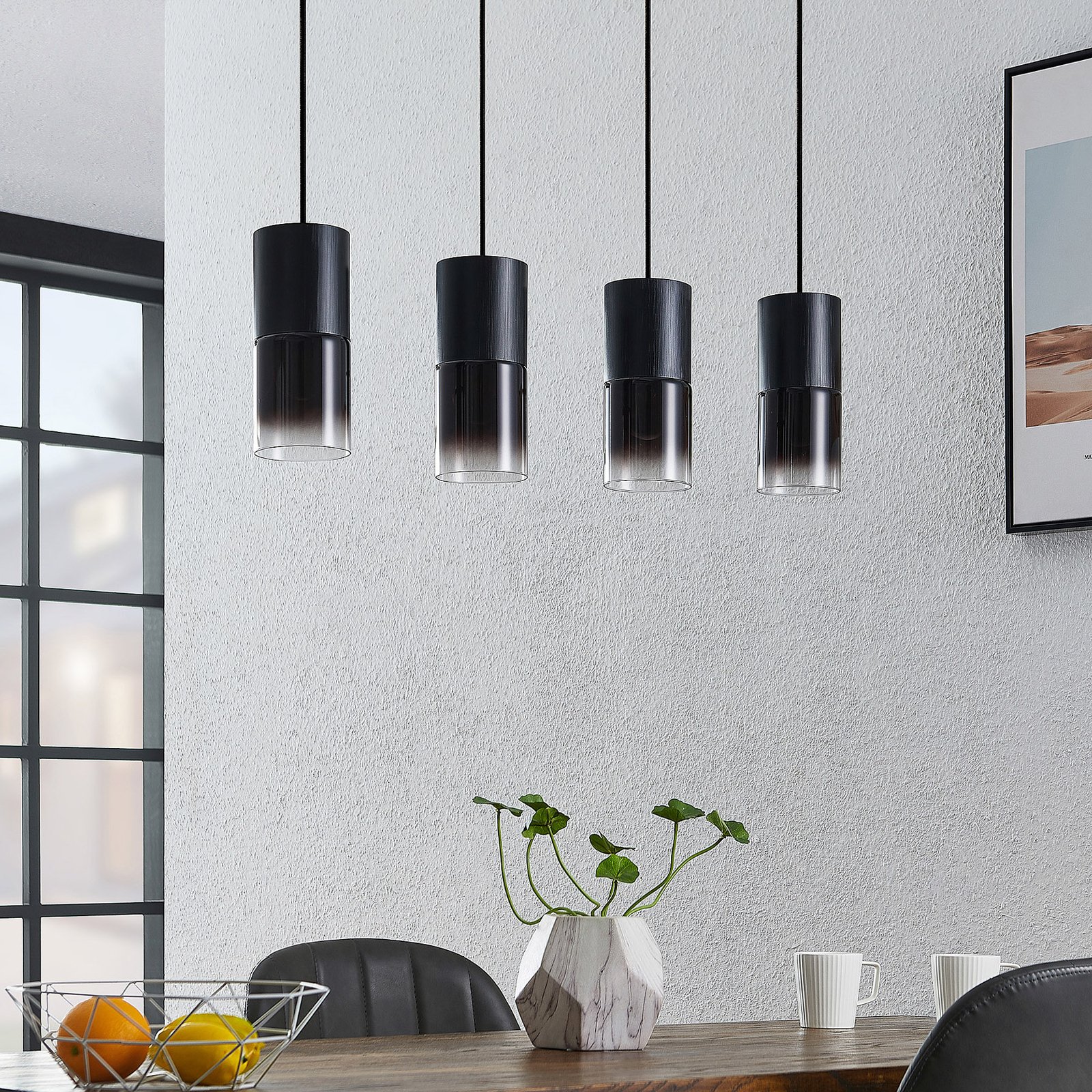 Lindby Berral hanglamp, rookglas, 4-lamps