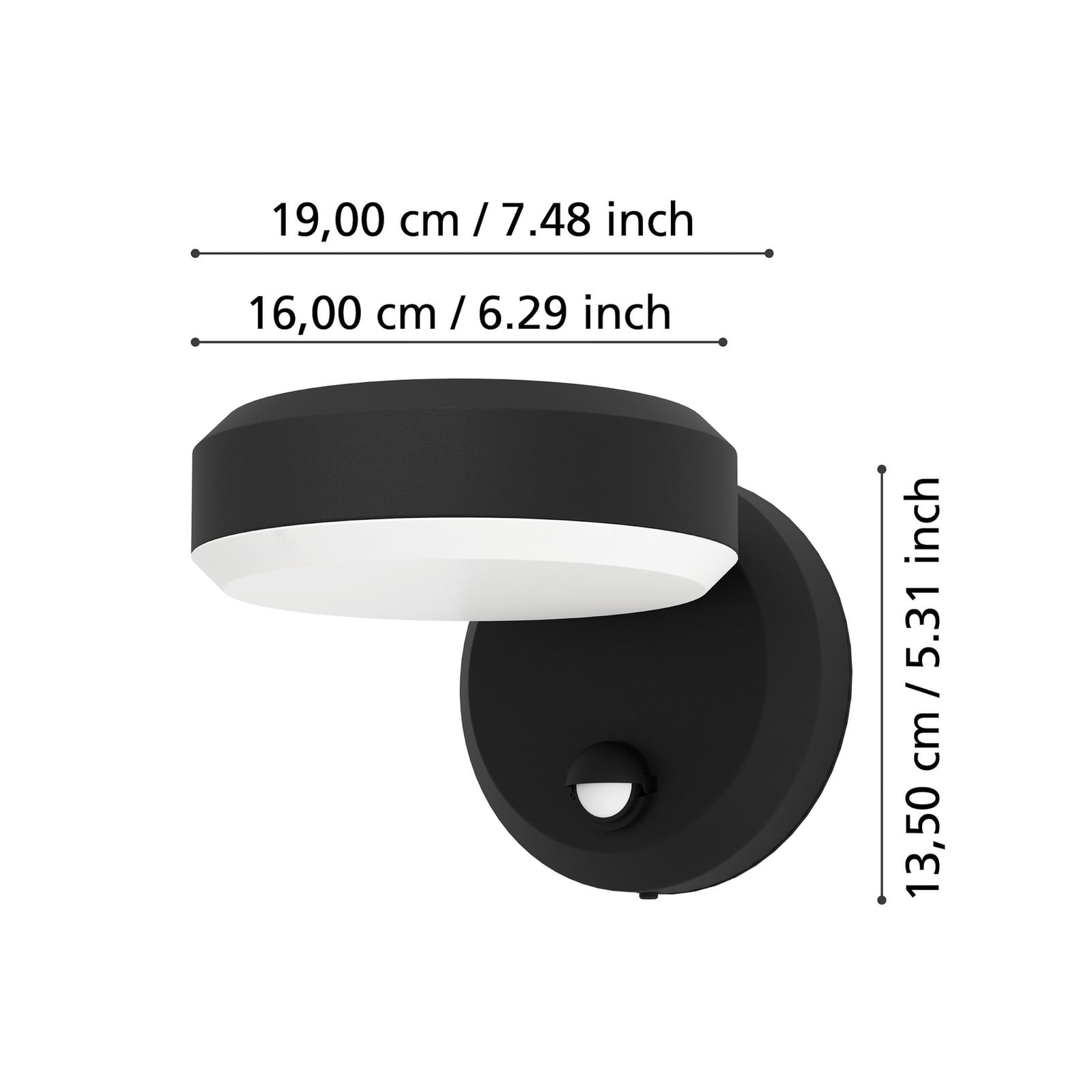 LED āra sienas lampa Fornaci, melna, platums 16 cm, sensors