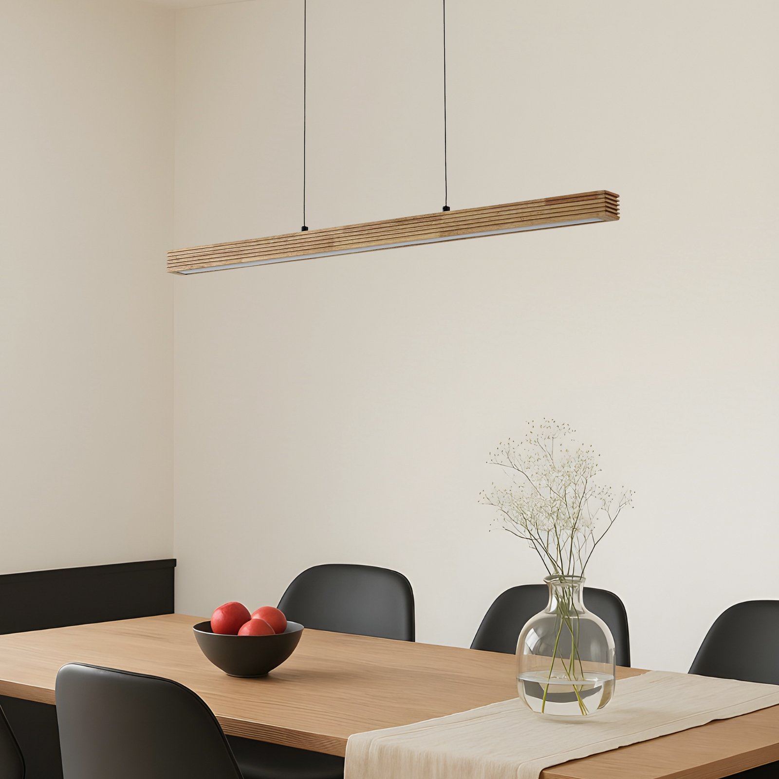 Lucande Emara LED pendant light, light wood, oak, CCT