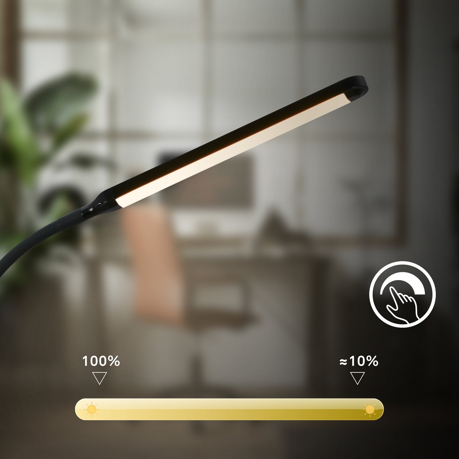 Lampe sur pied LED Mura, noir, hauteur 170 cm, métal, variateur tactile