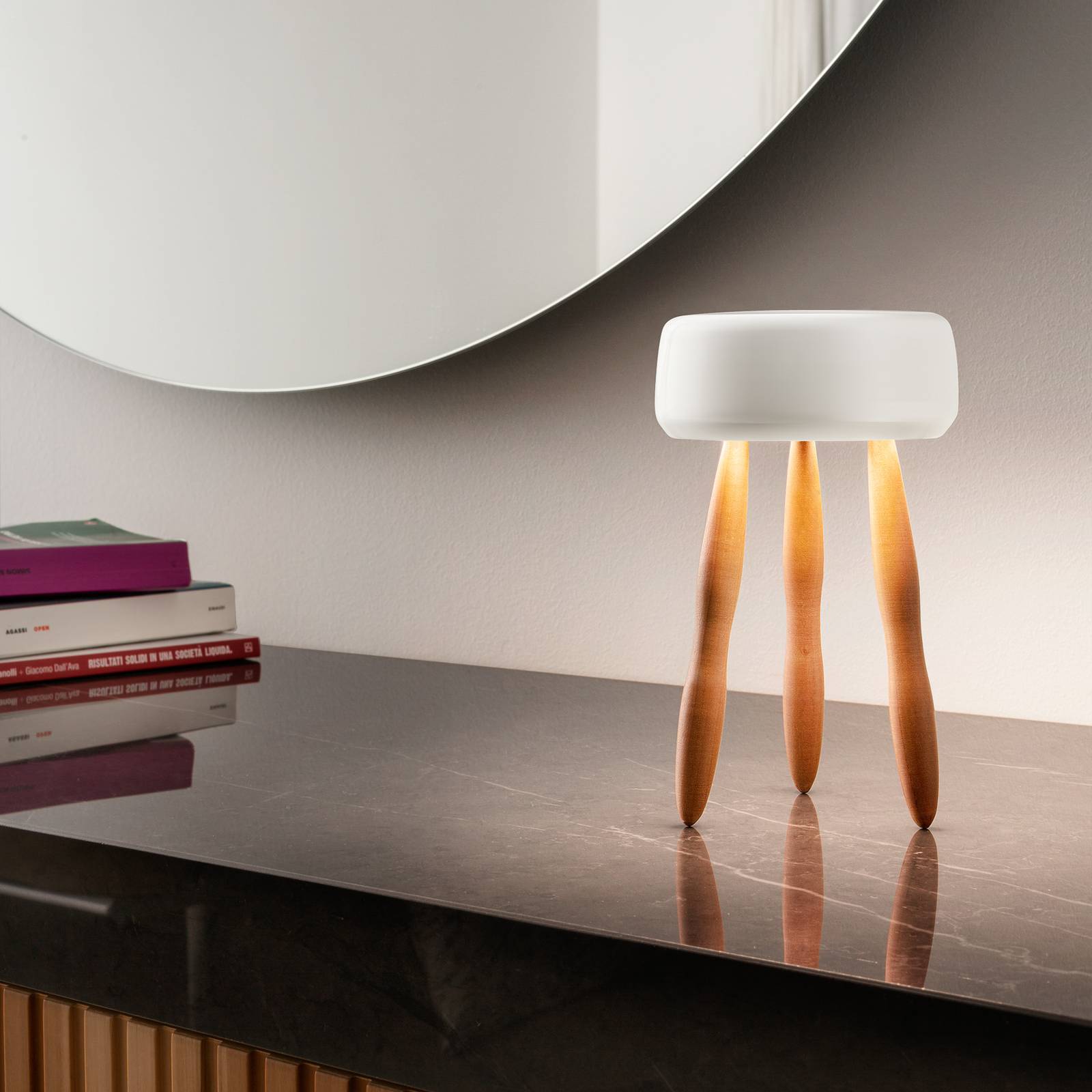 OLEV Drum designer-bordlampe med batteri træ/hvid