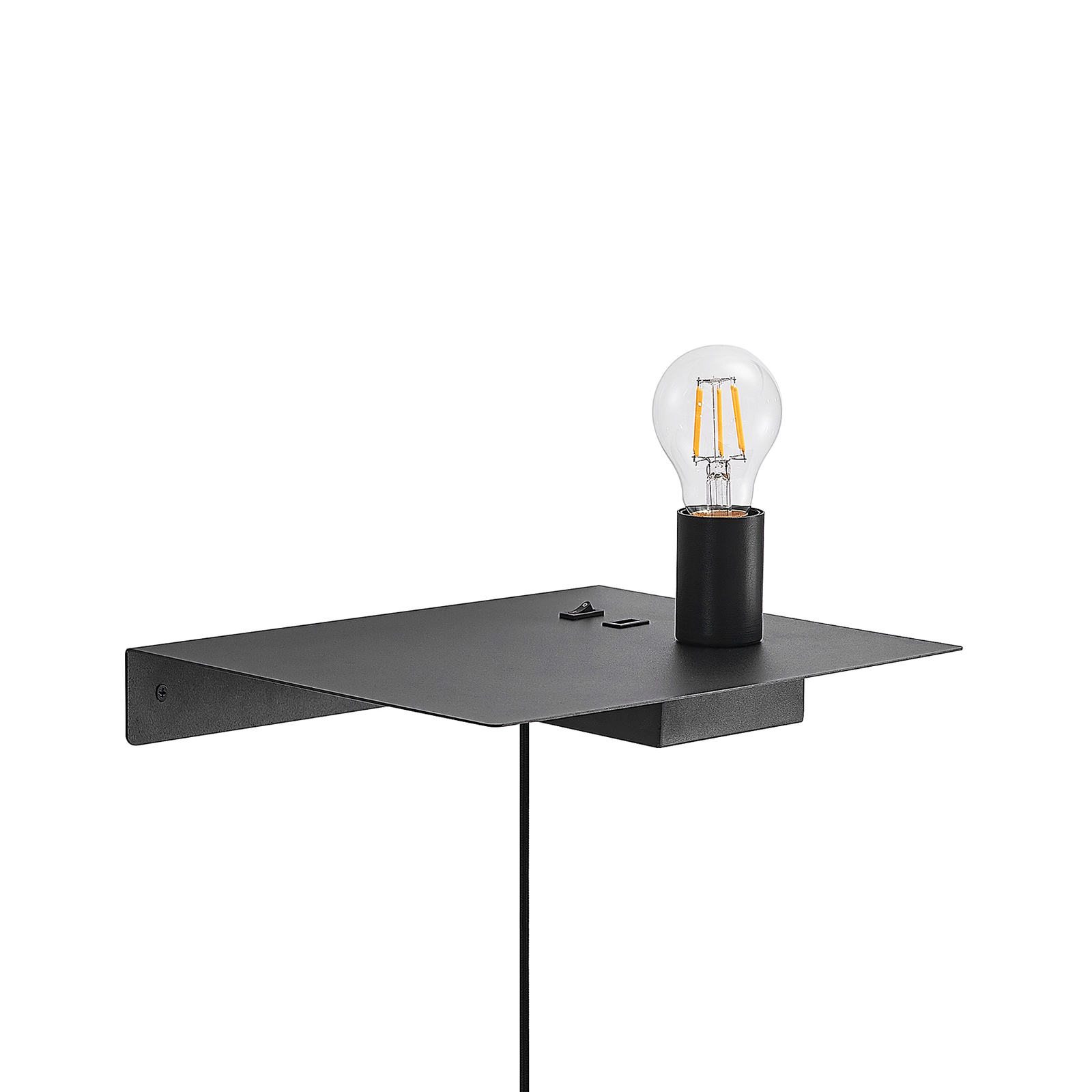 Lucande Malvina wandlamp, legbord, USB, zwart