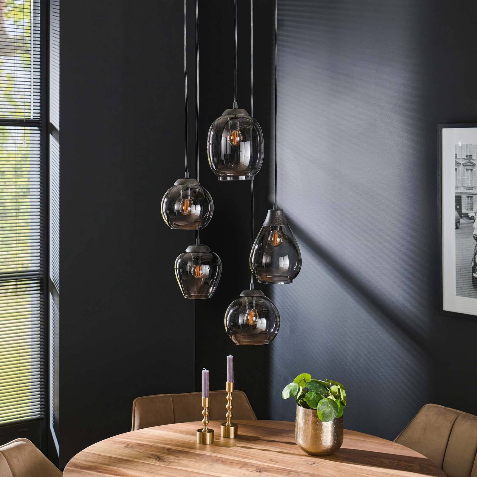 Lampa wisząca Lord-Nigel, 5-punktowa, chrom, szkło, schodkowa