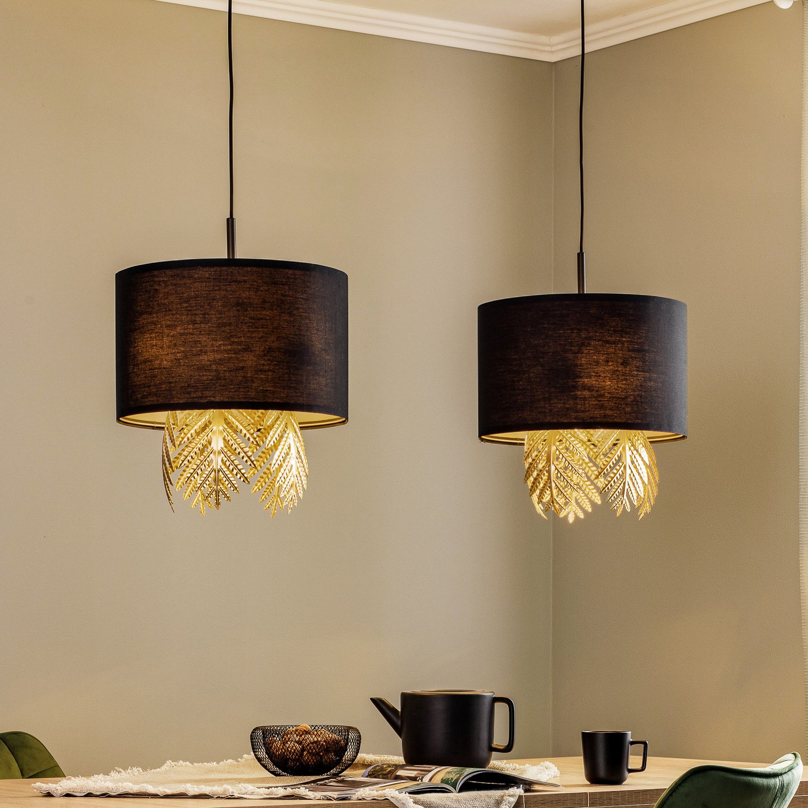Lucande Malviras hanglamp, blad decoratie 2-lamps.