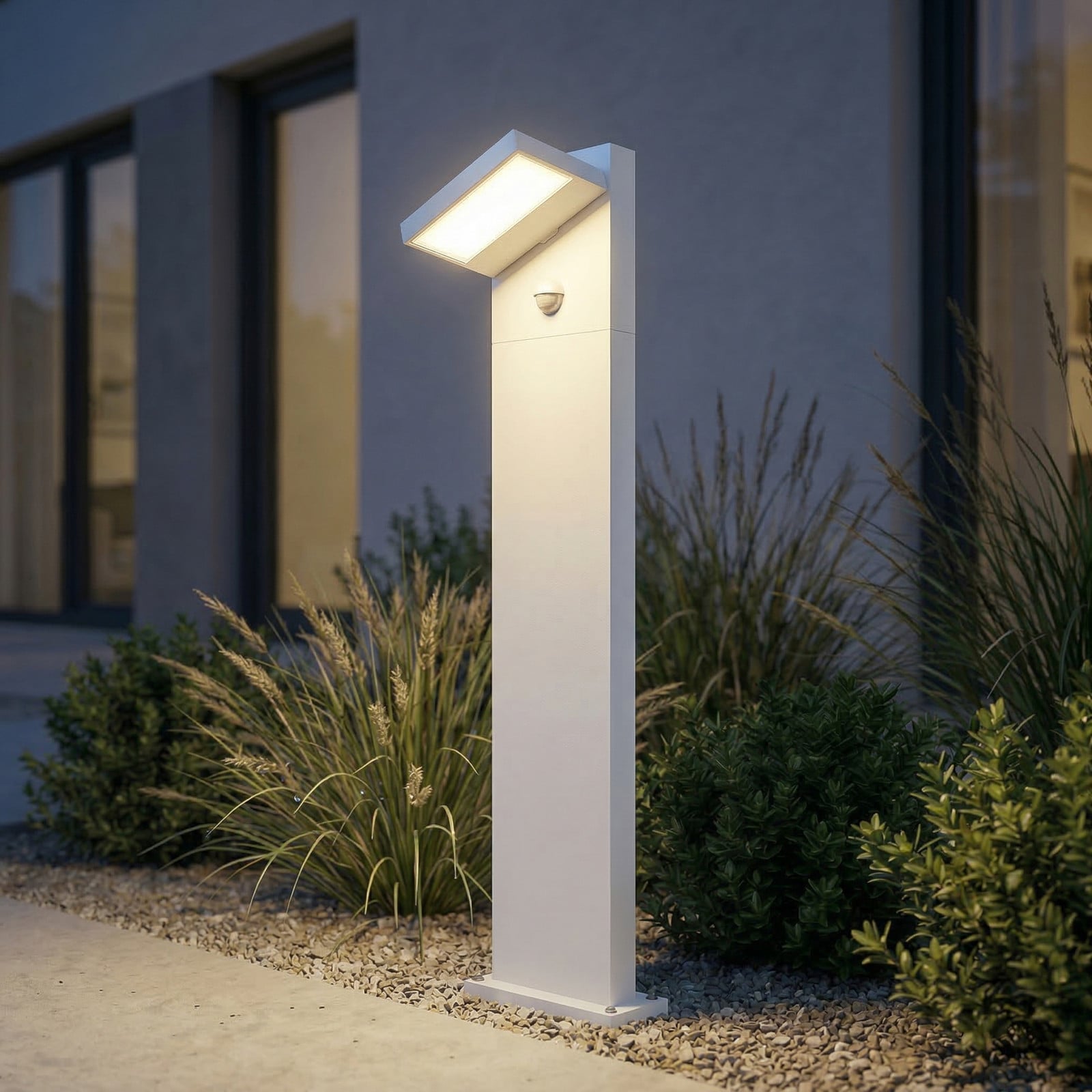 Bornes lumineuses LED Silvan, avec détecteur, IP54, blanche, 100 cm, aluminium