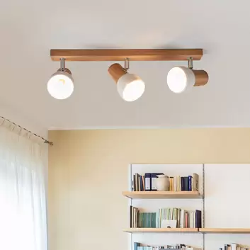LED-Deckenlampe Sunniva in natürlichem Holz-Design