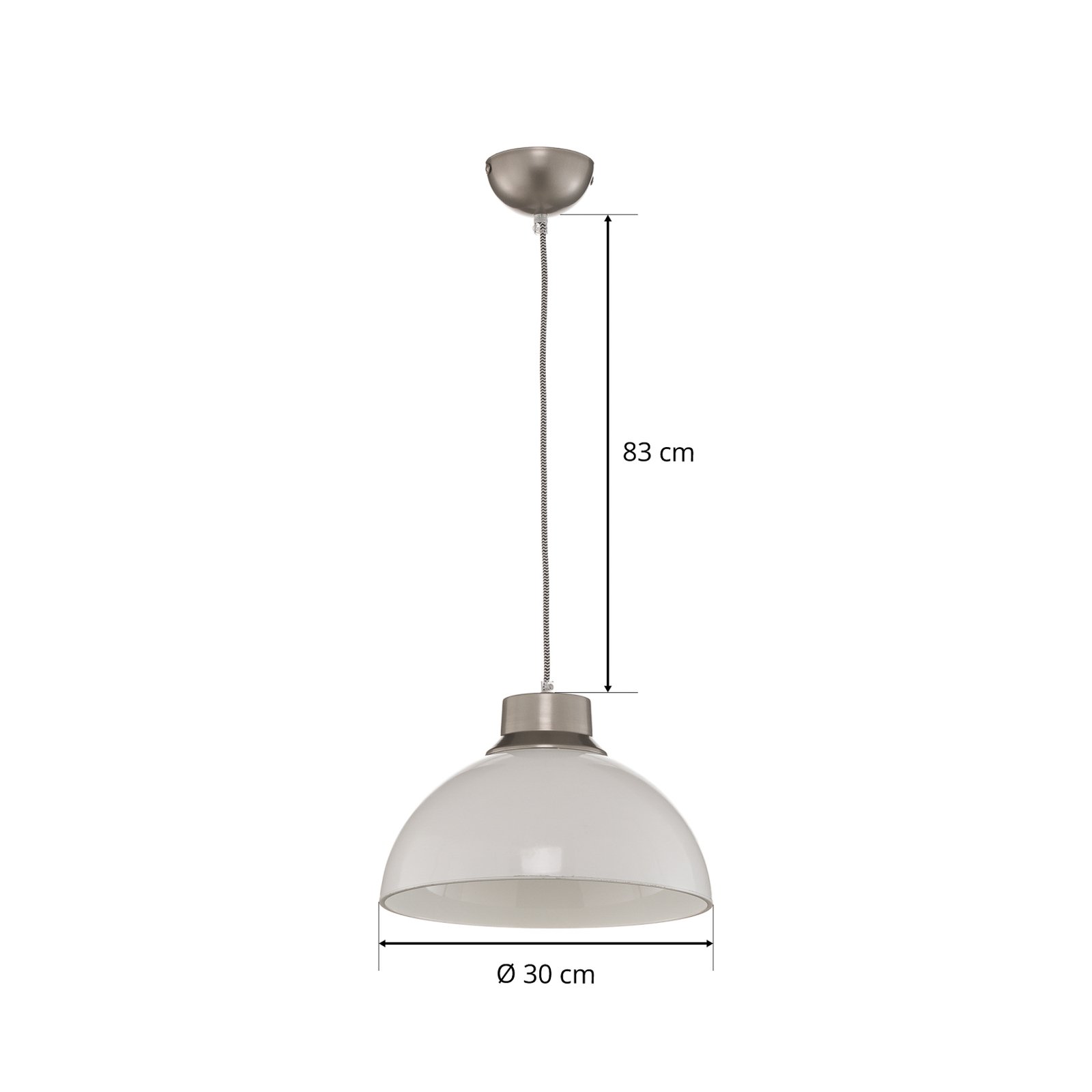 Hanglamp Mara, zilver, kap opaalwit