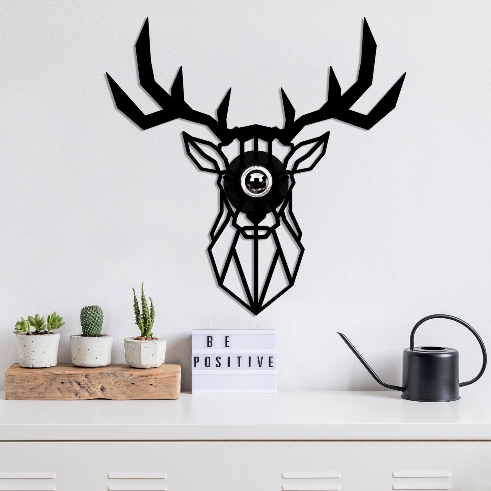 Applique murale W-051, noir, design cerf, bois MDF découpé au laser