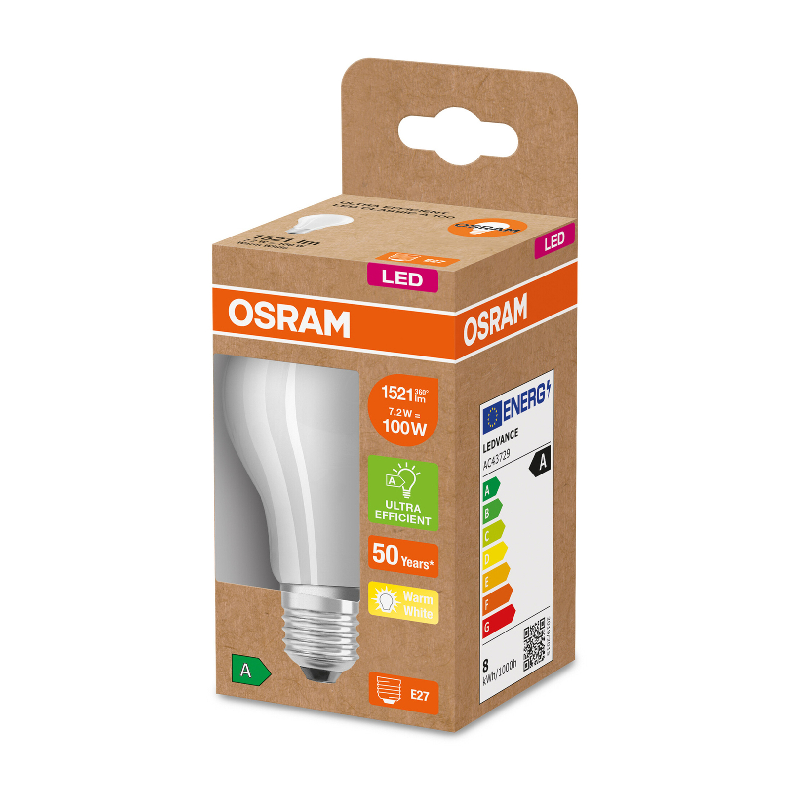 OSRAM LED-Lampe E27 A60 7,2W 1.521lm 3.000K matt