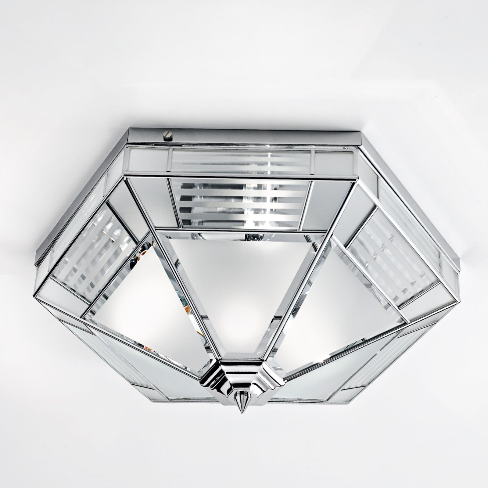 Cremasco Giana hexagonal ceiling light, chrome, for Living / Dining Room, metal, glass, E27, 40 W, energy efficiency: A++, H: 23.5 cm