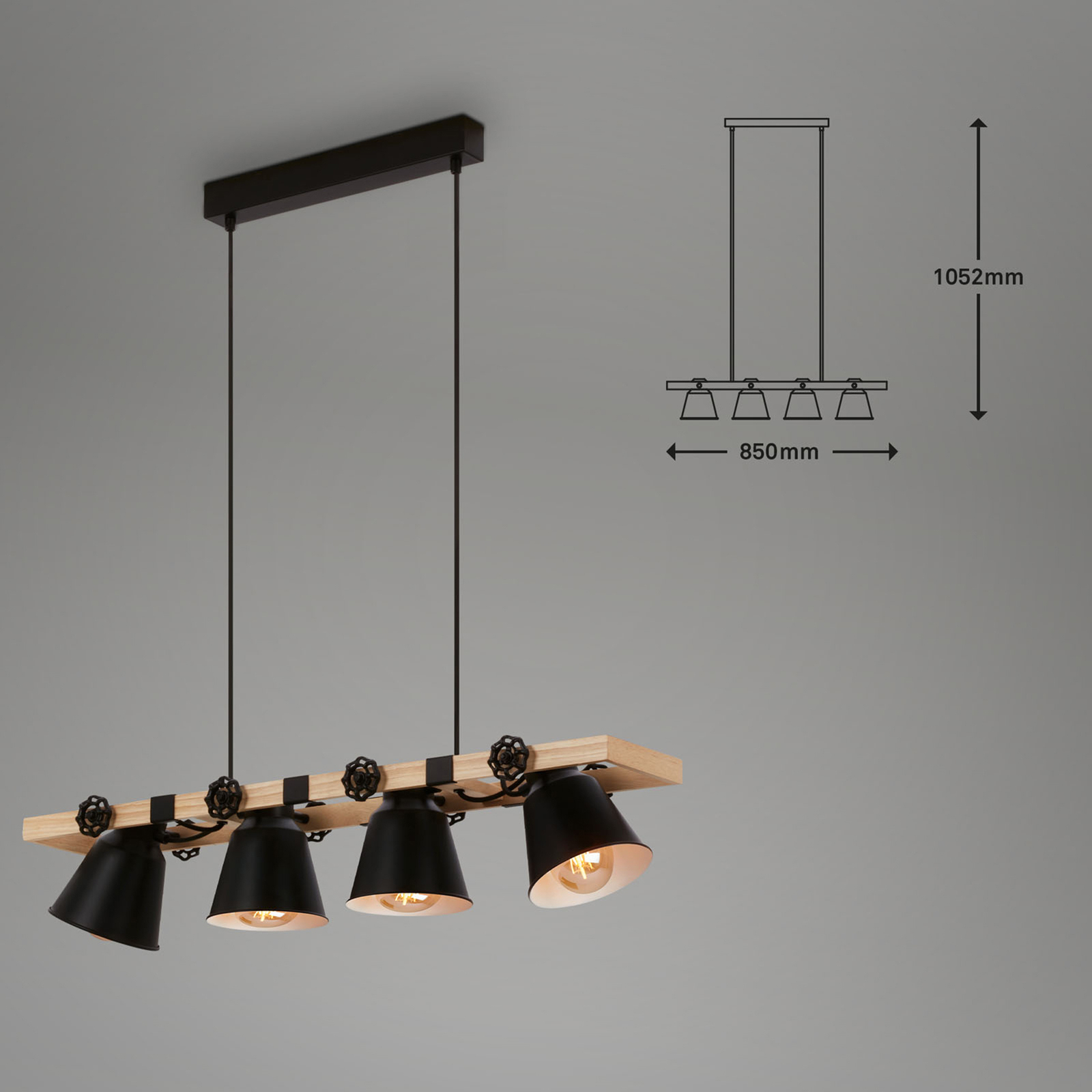 Hanglamp Talle vintage, 4-lamps, zwart