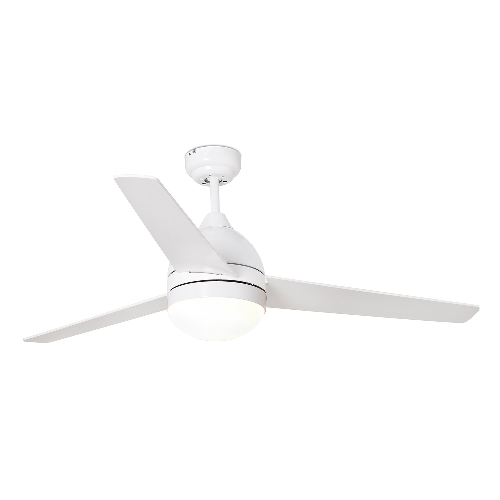FARO BARCELONA Tabarca ceiling fan with light, white/maple, for Living / Dining Room, steel, plywood, glass, E27, 15 W, energy efficiency: A++, H: 44 cm