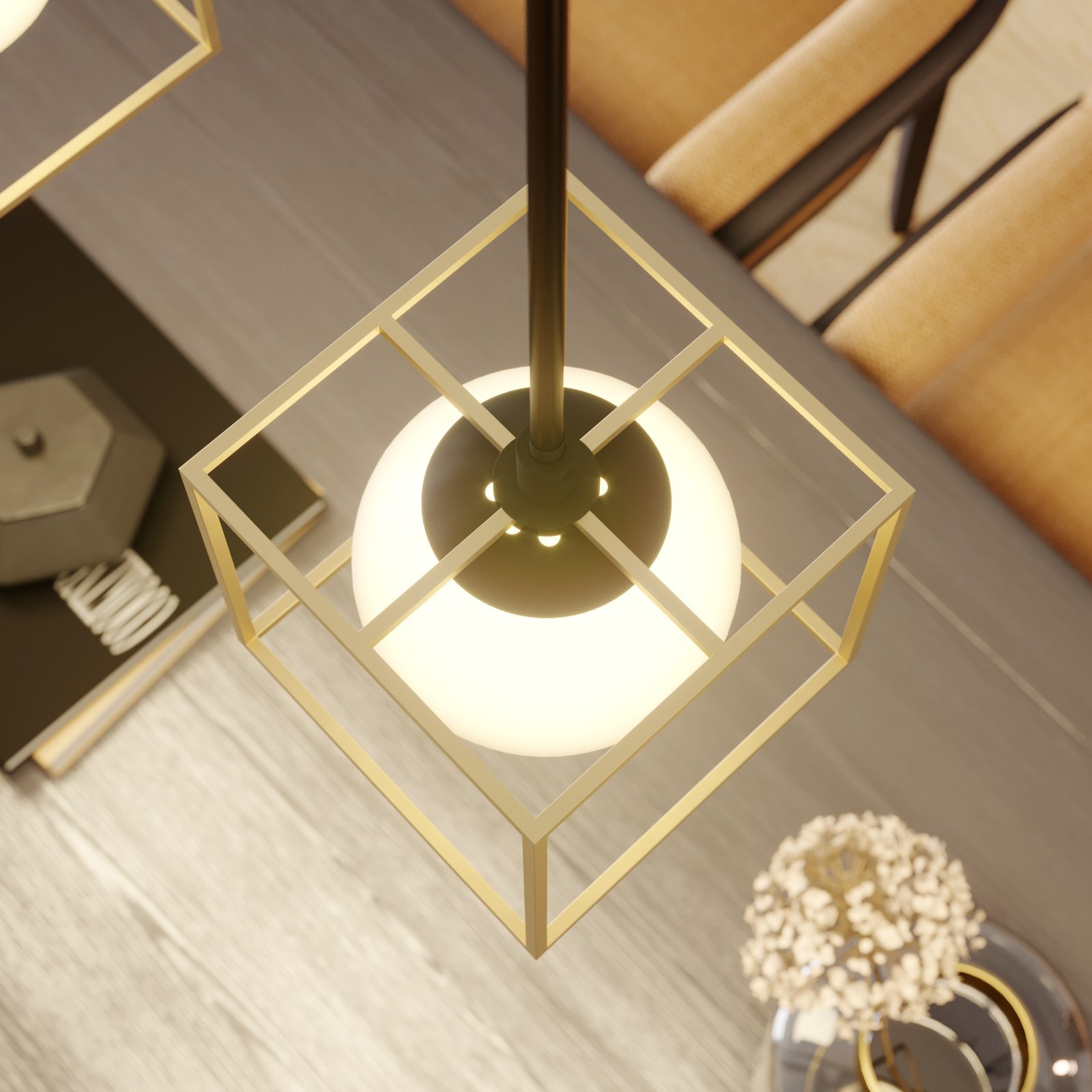 Hanglamp Aloam met kooi en glasbollen, 4 lampjes