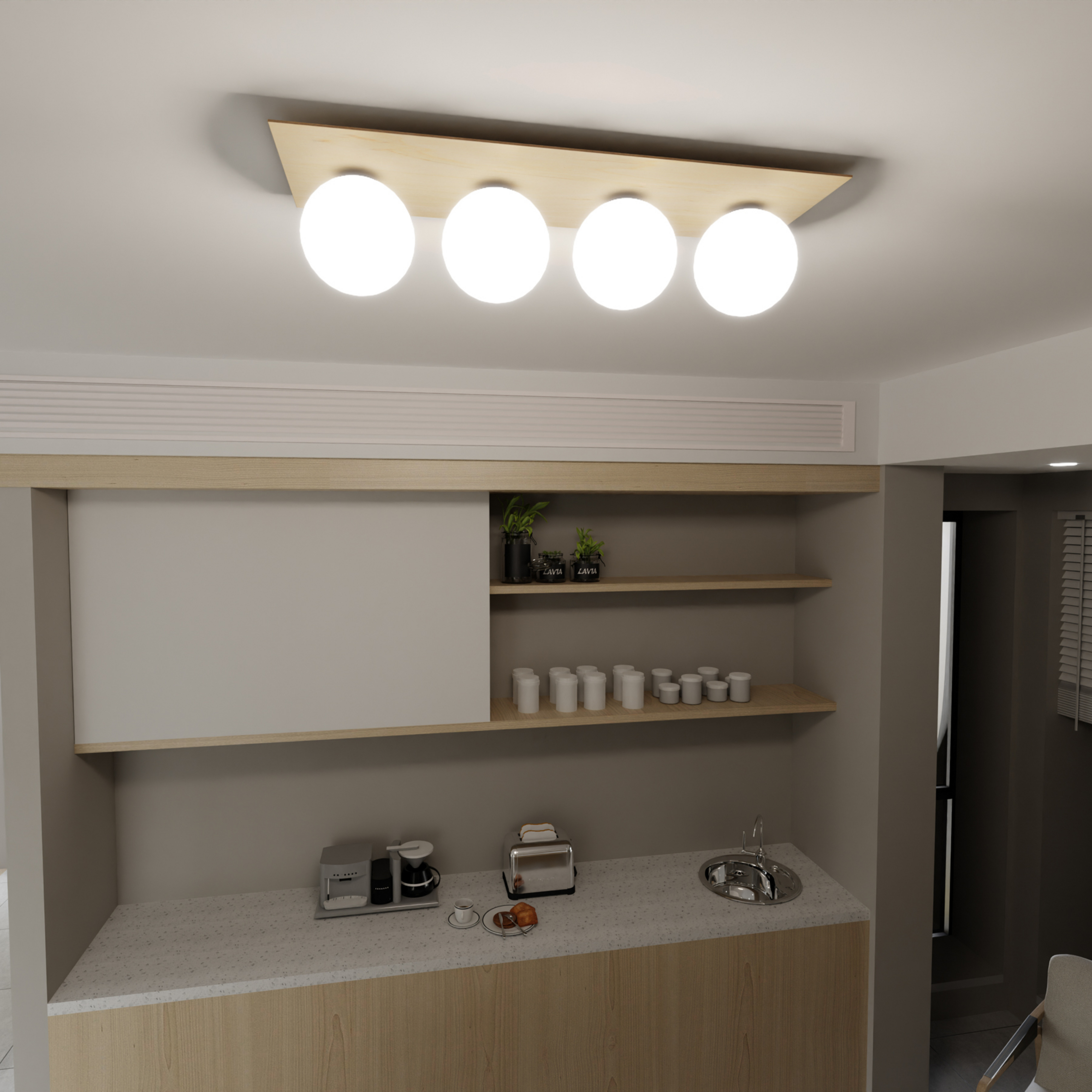 Griestu lampa Kenzo, taisnstūra, brūna/balta, 4 spuldzes
