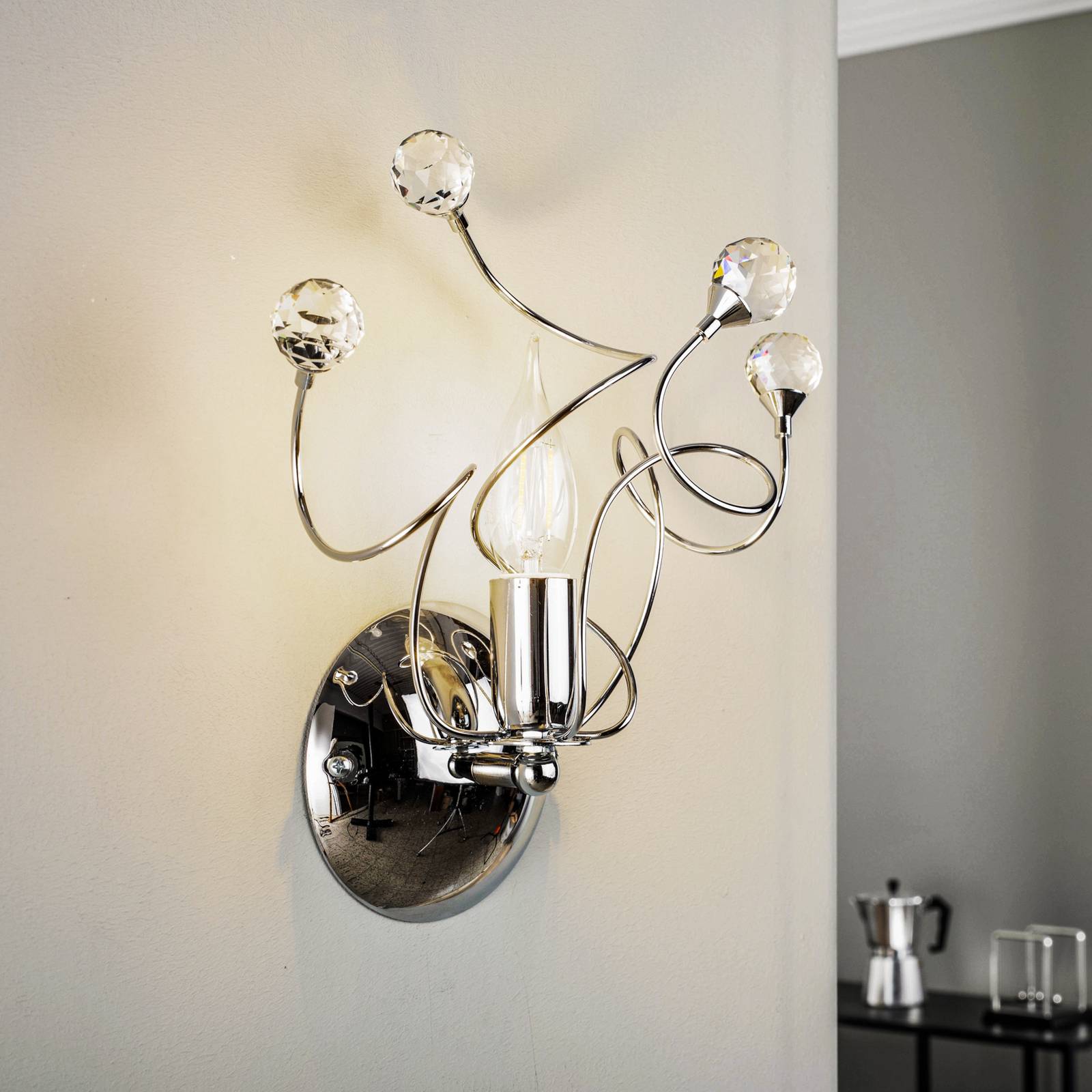 ONLI Applique murale Trilly en chrome avec cristaux à 1 lampe