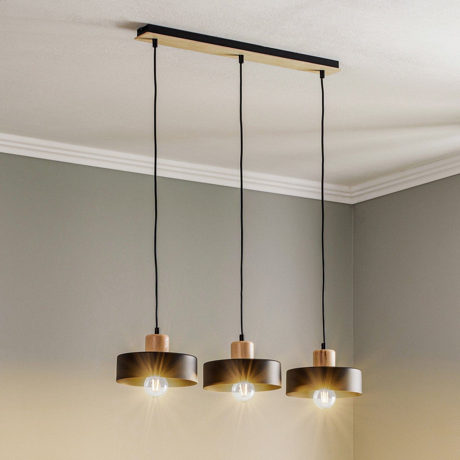 EMIBIG LIGHTING Lampă suspendată Tako 3 becuri negru - Camera de zi / sufragerie - Modern - negru lemn deschis - Metal