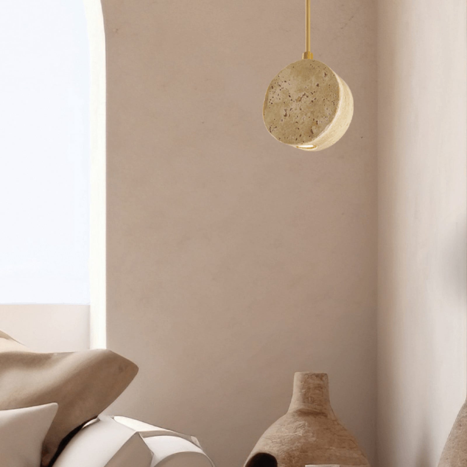 Zambelis Lampă suspendată LED 25336 bej Ø 10 cm piatră naturală - Camera de zi / sufragerie - Modern - bej auriu