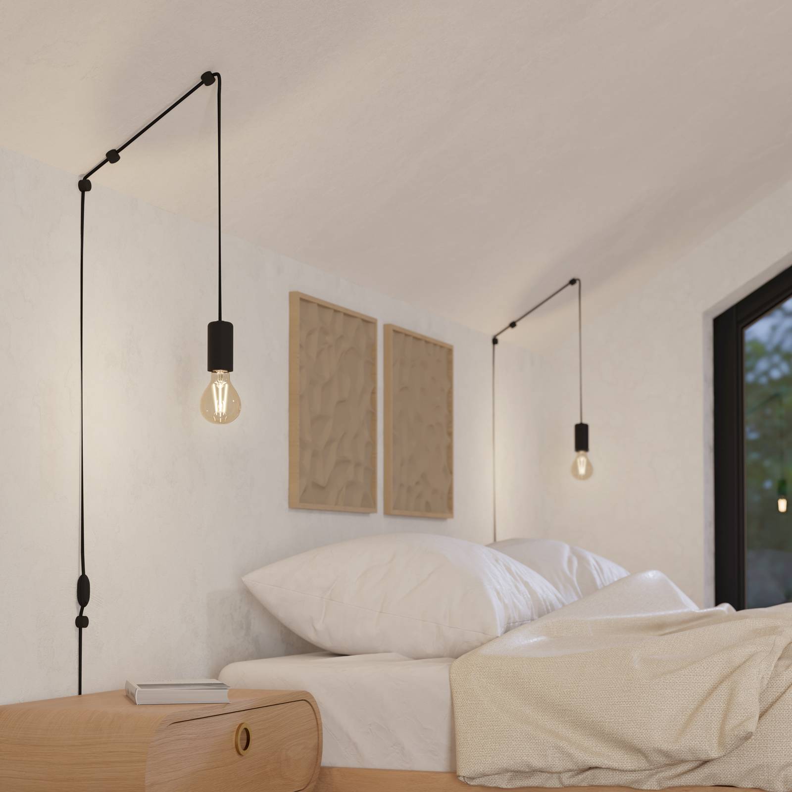 Lampa wisząca Pinetina, wysięg 40 cm, czarna, wtyczka