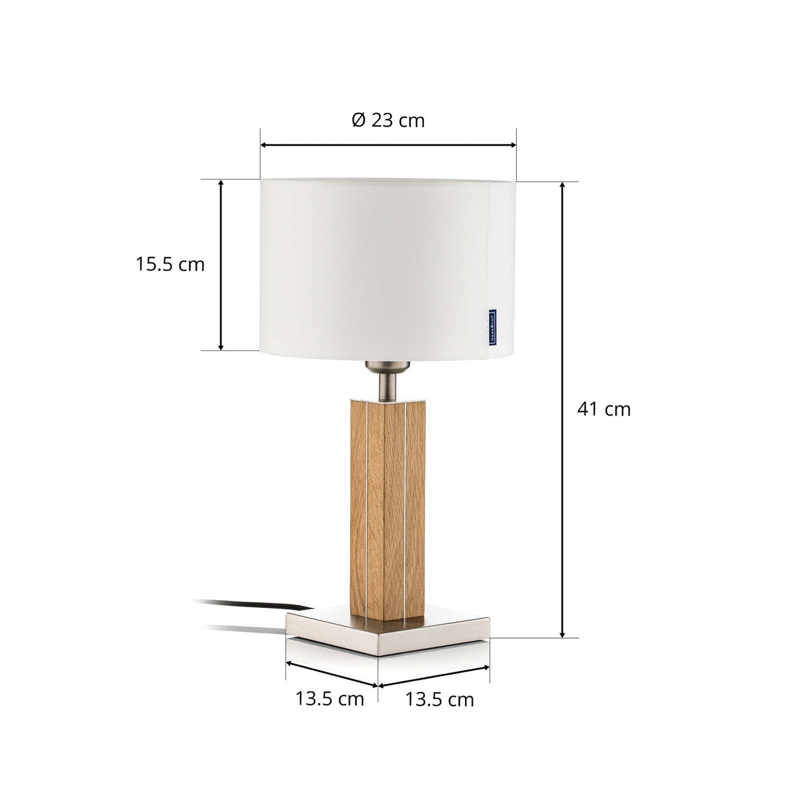 HerzBlut Dana tafellamp, eiken natuur, wit, 41cm