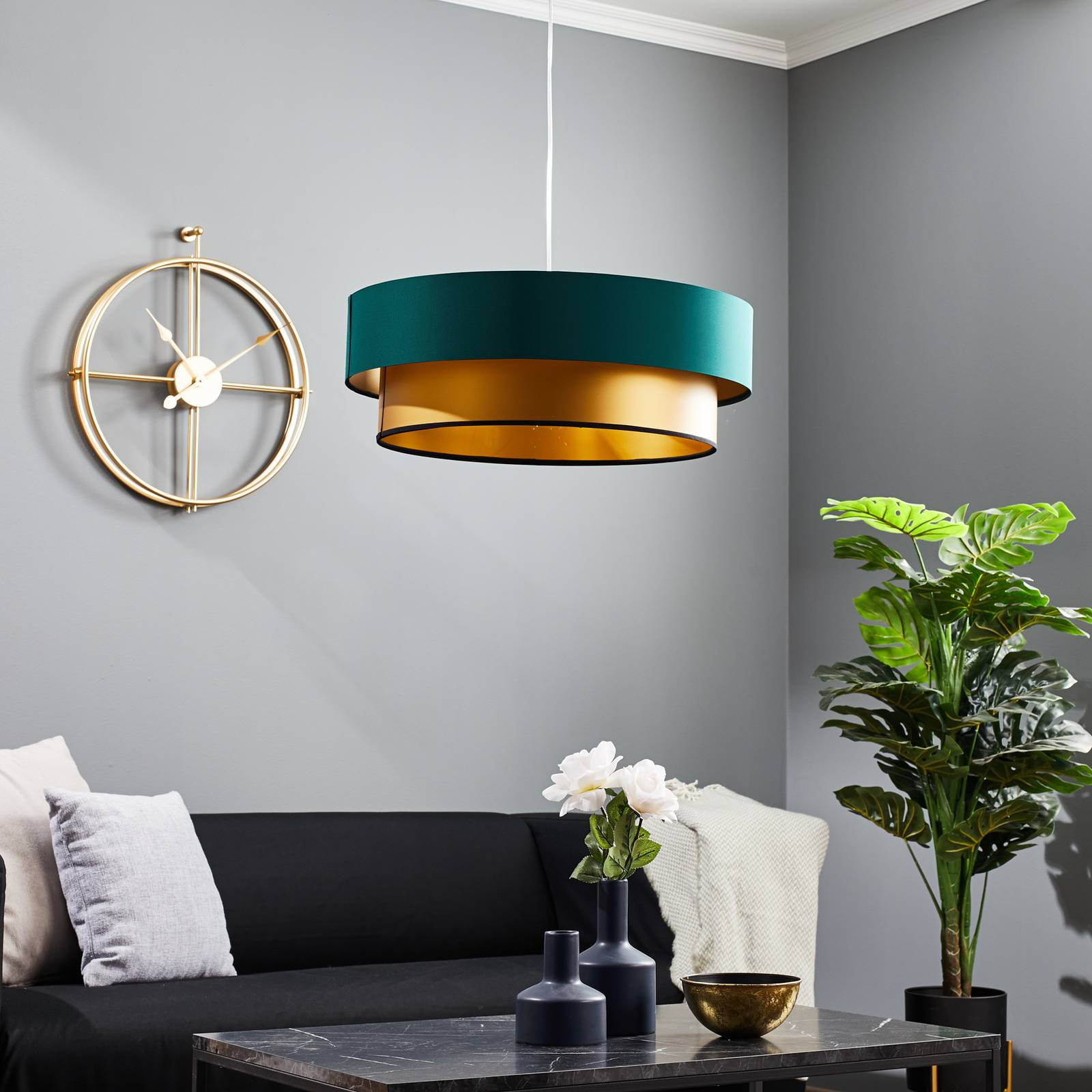 Lampa wisząca Dorina, zielona/złota Ø 60cm