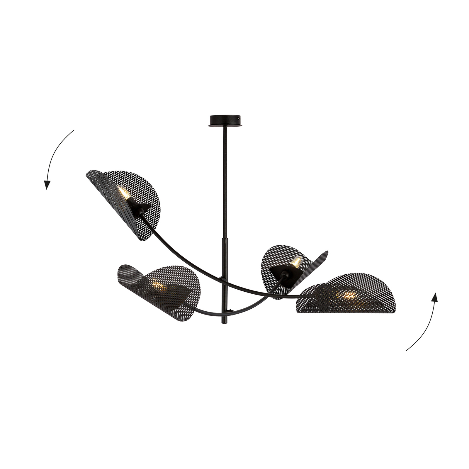 Gladio ceiling lamp, black, 4-bulb