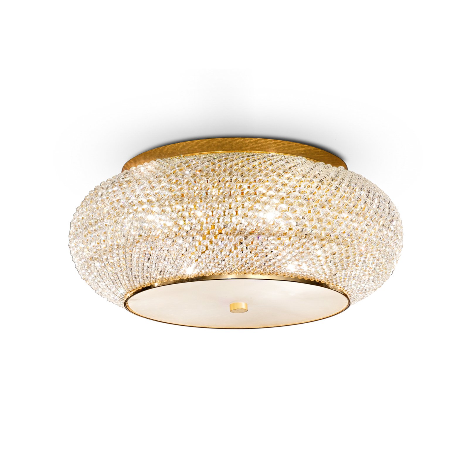 Ideal Lux Pasha, stropna svetilka, zlata barva, kristal, Ø 55 cm