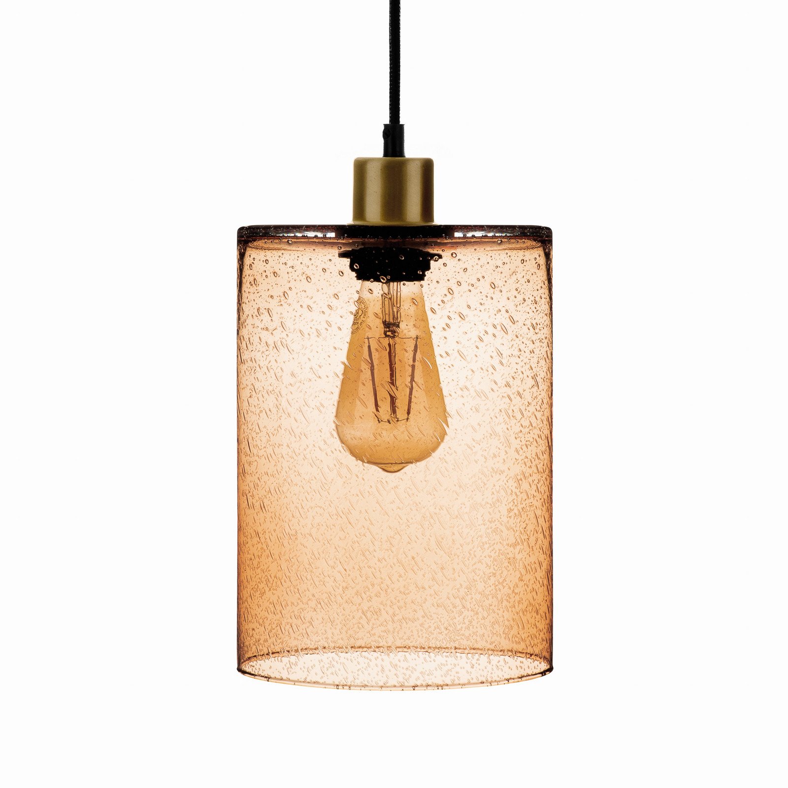 Euluna Lampă suspendată Soda cilindru sticlă maro deschis Ø 18cm - Camera de zi / sufragerie - maro deschis transparent negru auriu