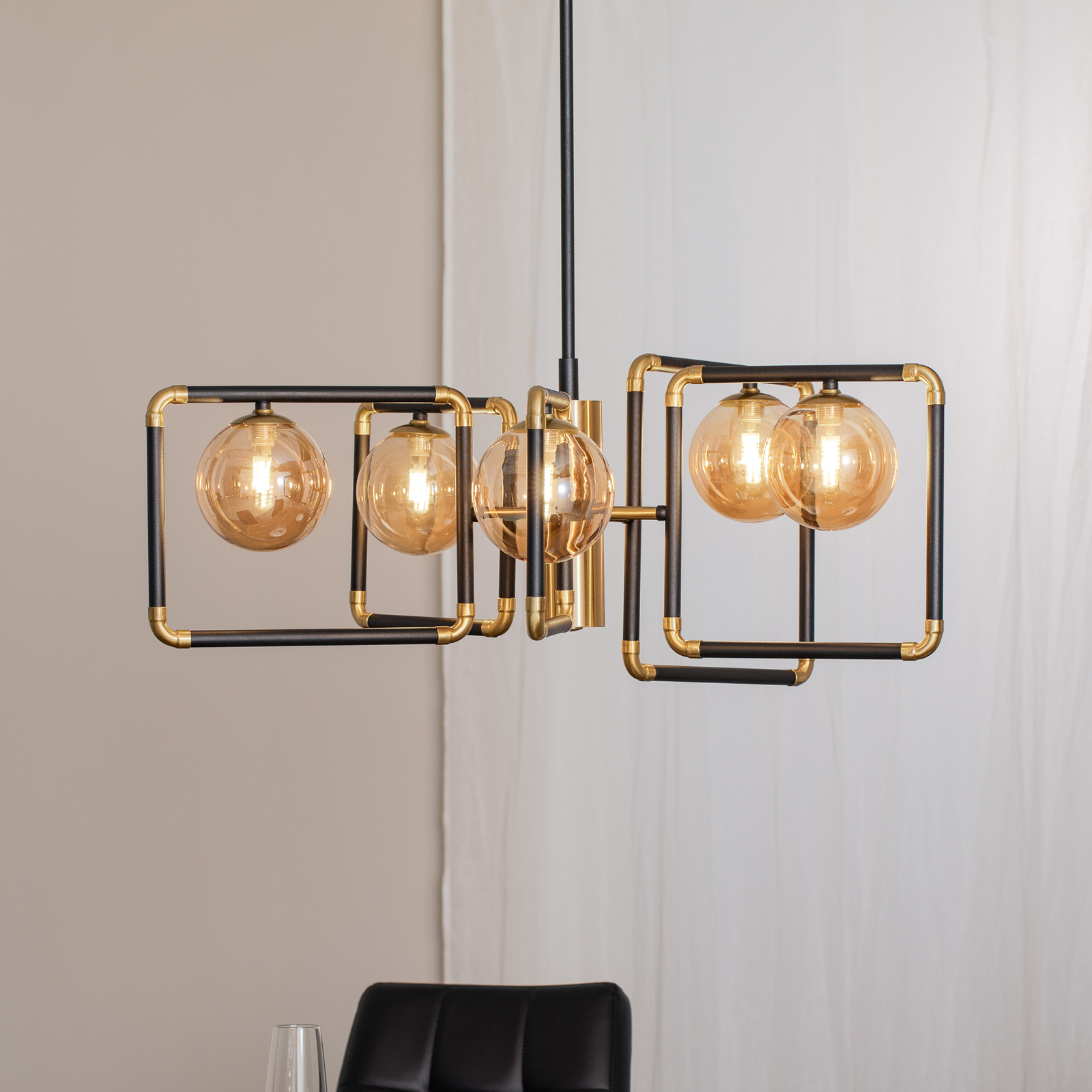 Hanglamp Ibra, zwart, glas, 5-lamps, G9