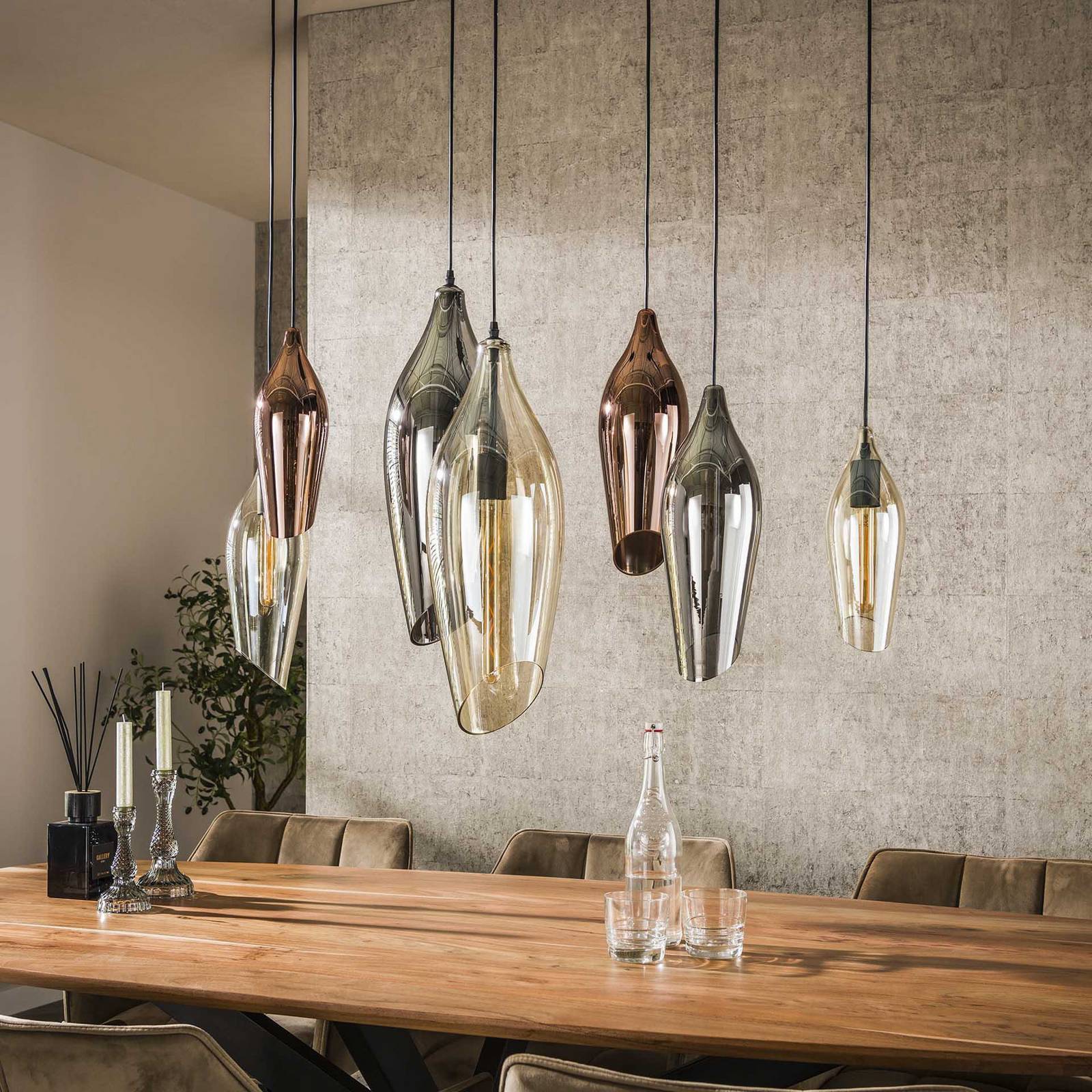 Lampa wisząca Mixture 4+3, 7-punktowa, szklana, wielokolorowa