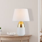 Touch table lamp, brass/white, textile, touch dimmer, 28 cm