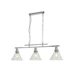 Pyramid pendant light, chrome, glass, 3-bulb, 95 cm, E27