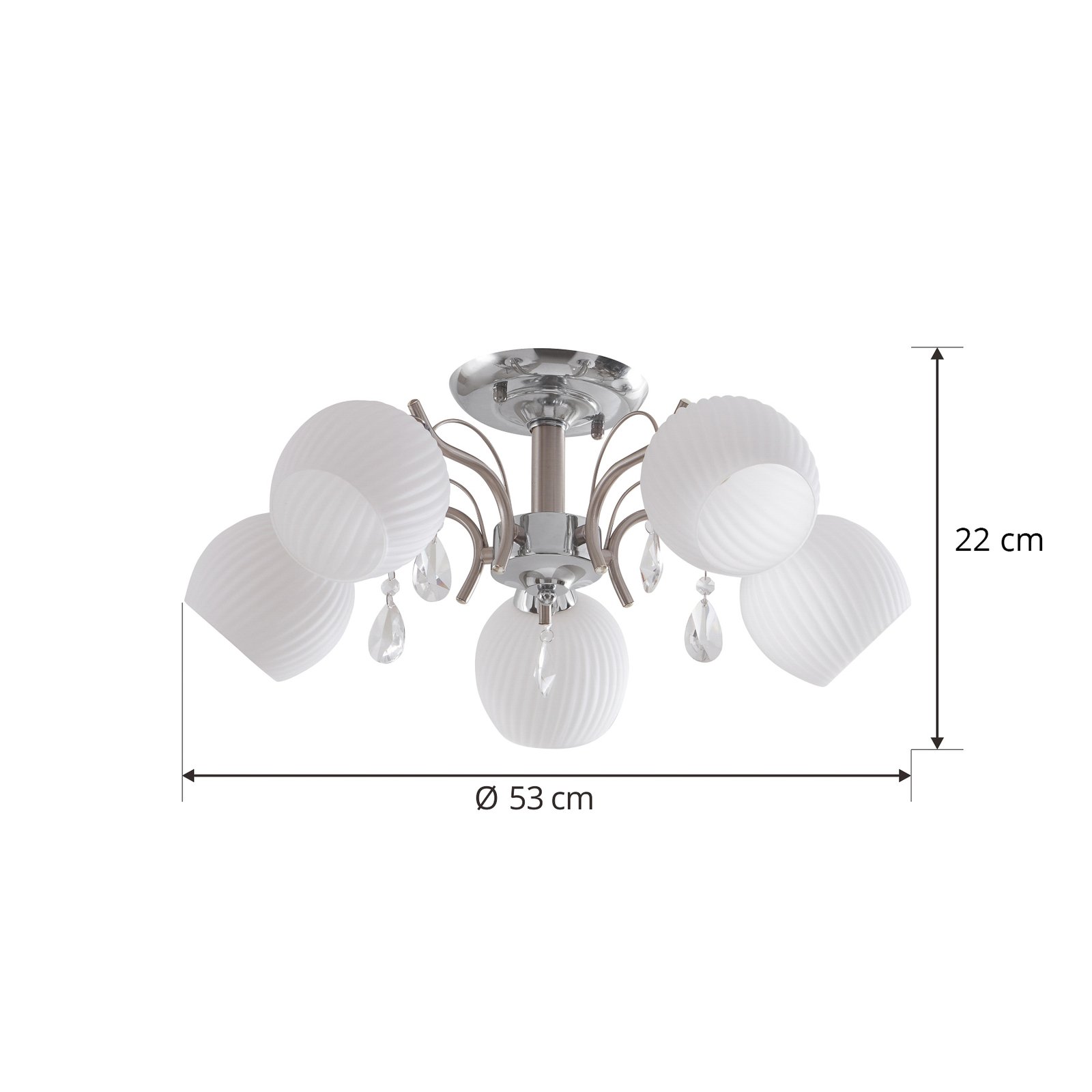 Lindby Feodora plafondlamp met glas, 5-lamps uitvoering