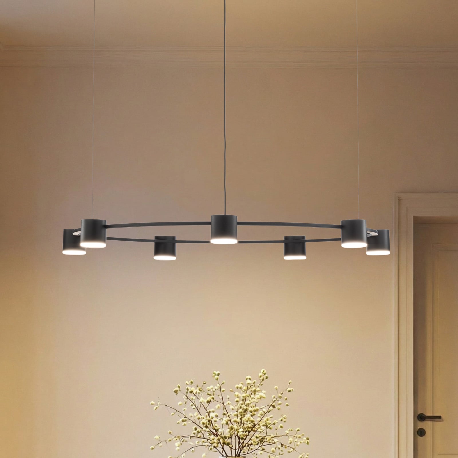 SIGMA Lampă suspendată Kodo 7 becuri negru oțel GX53 - Camera de zi / sufragerie - Modern - Metal