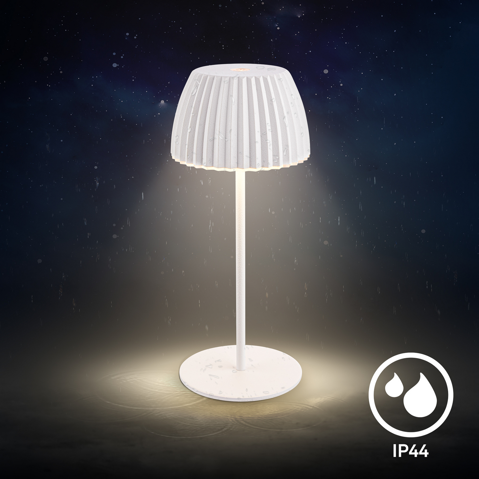 Lampă de masă cu baterie LED Brilo unplugged Riffle, 20 cm, albă