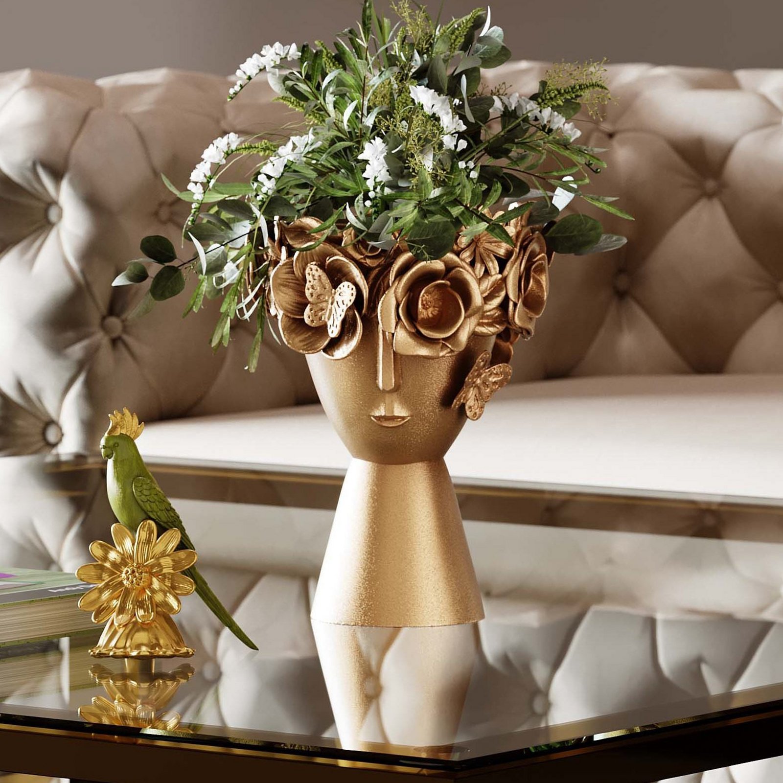 KARE Flowercrown decorative vase, height 30 cm, Ø 20 cm, gold-coloured